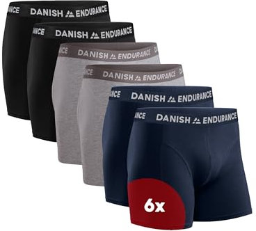 DANISH ENDURANCE Mens Cotton Boxers with Optional Fly, Mens Boxer Shorts Multipack, 6 Pack, Multicolour (2 X Black, 2 X Grey, 2 X Navy), XXL