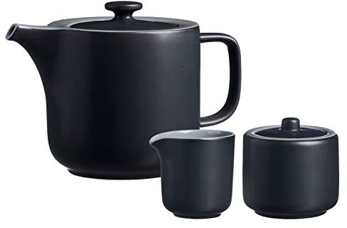 Ritzenhoff & Breker Jasper Teezubehör Set, Schwarz, Kanne 1,4 Liter, Milchkännchen 170 ml, Zuckerdose ø 8,5 cm, Steinzeug, Mattglasur & Soft-Touch-Haptik