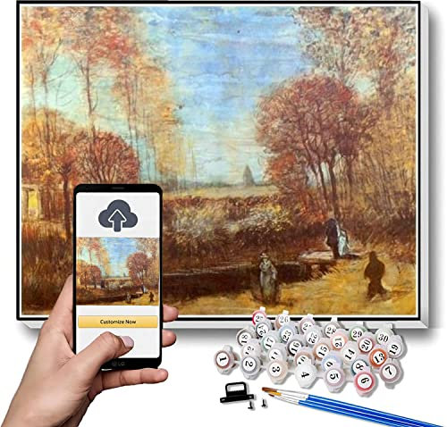 Peinture numérotée pour adultes Le jardin du Parsonage à Nuenen avec bassin et figurines Peinture par Vincent Van Gogh Peinture par numéro Kit sur toile pour débutants 50 x 75 cm