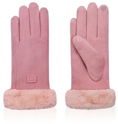 Feelorna Frauen Winterhandschuhe, 360° Winddichte Plüsch Manschette Thermische Touchscreen Handschuhe, Fleece gefütterte weiche Handschuhe für Outdoor Fahren Radfahren (Rosa)