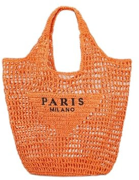 Dames nouveau sac tissé maille sac creux plage fourre-tout sac à bandoulière pliable grande capacité adapté for les vacances, pique-nique et fête (Color : Orange, Size : 35x6x39cm)