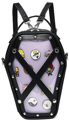 RAINBOW SMILE Ita Bag Rucksack Gothic Sarg Form Mode Geldbörsen und Handtaschen Halloween JK Taschen für Anime Pins Display, B-Schwarz / Violett, Benutzerdefiniert