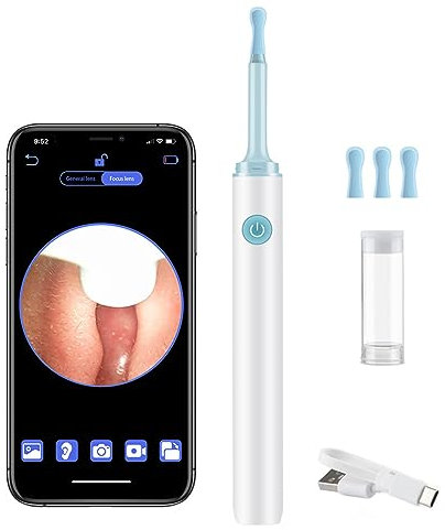 Ohrenschmalz Entferner Otoskop, LANMOU Ohrreiniger mit Kamera, 1080P HD Ohrenreiniger mit 6 Leds & 4 Silikon Ohrlöffel, IP67 Wasserdicht Ear Cleaner für Iphone, Android, Ipad, Weiß