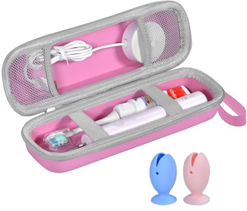 TUNYINSH Reiseetui für Elektrische Zahnbürsten für Oral-B/Oral-B Pro/Phlips Sonicare Elektrische Zahnbürste, Tragbares Reiseetui mit 2 Zahnbürstenköpfen, Silikon-Schutzhülle (Rosa)