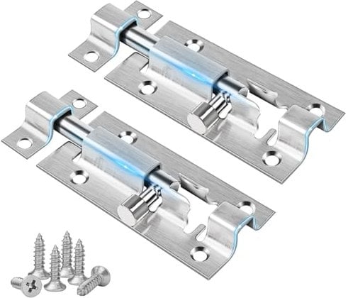 3 Inch (75mm) Door Lock, Leryati 2Pcs Bedroom Door Lock Stainless Steel Bolt Locks, Silver Doors Latch Slide Bolts Locks with Screws, Doors Bolt use for Bathroom Gate Shed Garden Toilet