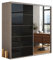 BM-Möbel Großer Kleiderschrank mit Schiebetür aus Glas/Lacobel und Spiegel - mit Einlegeböden und Kleiderstange für Garderobe - 2-türig - Sonoma, Lacobel Schwarz - 150 X 62 X 215 cm (B/T/H)