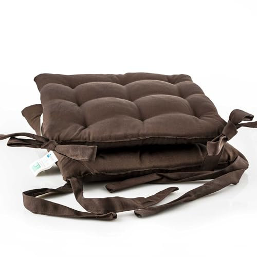 etérea 2er Set Sitzkissen Outdoor 40x40 mit Bändern - Stuhlkissen Braun für Gartenstuhl & Innenbereich - waschbare Sitzauflagen Gartenmöbel - 2 Stück Kissen 40x40 cm - Braun