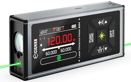 120M Metro Laser, CIGMAN Misuratore Laser verde Bilaterale, Misura laser multifunzionale, Con Display LCD Retroilluminato a Colori, Sensore Angolare, Modalità Pitagorica, Area e Volume.CD-60G