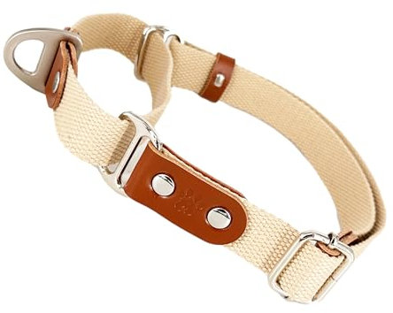 Martingalhalsband Hundewürgehalsband, Anti-Zug, Poly-Baumwolle und Leder. M. Beige & Cognac