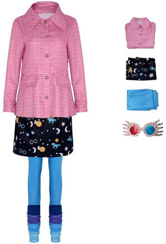 Foanja Luna Kostüm Damen Magische Akademie Zauberer Luna Lovegood Anzug mit Brille und Zauberstab für Halloween Karneval Geburtstag Party Maskerade Fancy Verkleidung Costume