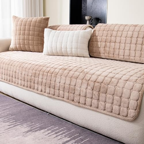MDSASFD Sectional Velvet Couch Covers for 1 Seat, Khaki, 1PC, 27.6x27.6