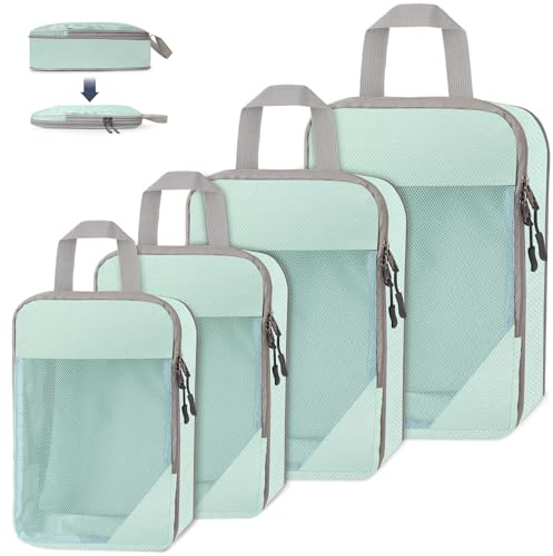 WUFANC Set di 4 Organizer Valigia Compressione,Zip Packing Cubes Compression Organizer Valigie Salvaspazio Borsa da Viaggio in Rete