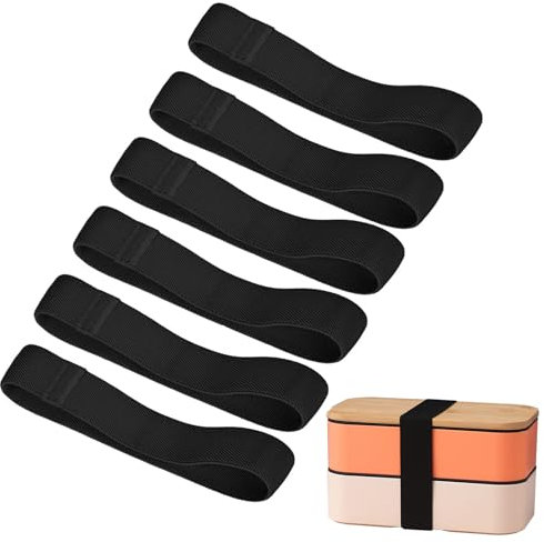 Bento Box Gurt, Bento Box Band, Gummiband Brotdose, 6PC 25mm Lunchbox Band, Mittagessen Box Gurt Elastische Band, Lunchboxen Gummiband Tragbare, Elastische Befestigungsgurte für Lunchboxen, Schwarz