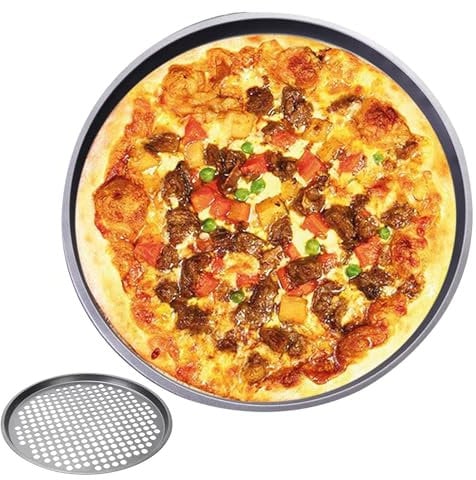 Suphyee Bandeja para pizza redonda, Bandeja para hornear pizza con agujeros - Bandeja para hornear pizza redonda de acero al carbono con agujeros - Bandeja para hornear antiadherente, molde para