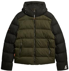 Superdry Herren Sport Steppjacke in Blockfarben mit Kapuze Schwarz Farbblock L