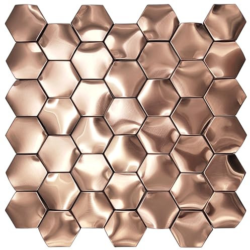 Elephantile Hexagon 3D Wandpaneele Badezimmer Backsplash Fliese Kupfer Metall Wand Mosaik Fliesen [5er Set]