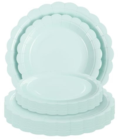 AHPYEUHK Birthday Party Paper Plates 7 Inch 25 pcs & 9 Inch 25pcs Blue Cake Dessert Plates Party Supplies Scalloped Plates for New Year Baby Shower, Wedding, Birthday