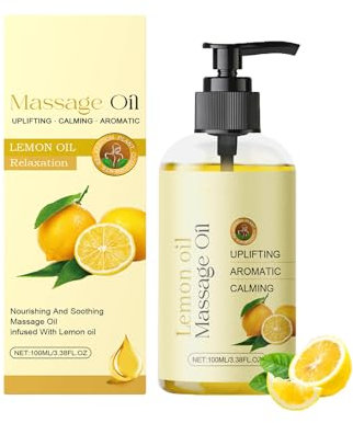 Massageöl Wohltuend Entspannende, Körperöl mit Duft, Natürlicher Pflegeöl-Komplex mit Rosmarin, Zitrone, Eukalyptus, Vanille, Rose, Lavendel mit Vitamin E, für Trockene & Sensible Haut (Zitrone)