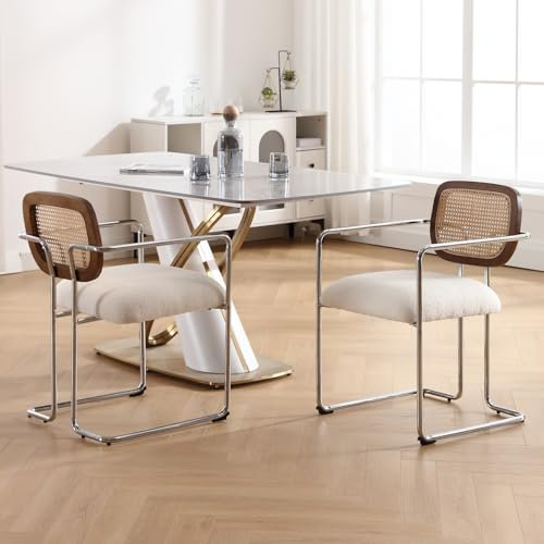 chairus Gepolsterte Esszimmerstühle 2er Set Küchenstühle für Esstisch Polsterstuhl Akzentstuhl Kunstfell mit Metallbeinen Küche Wohnzimmer (Weiß)