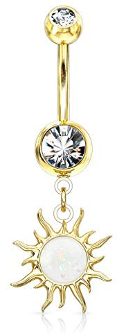 beyoutifulthings Bauch-nabelpiercing Gold Opal-Design Weiß Tribal-Sonne Zirkonia Clear Nabel-Piercing Chirurgenstahl Bananabell Stab-länge 10-mm