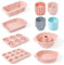 Nchdewui Nonstick Silicone Bakeware Set, Cake Bread Pan Muffin Cupcake Tray, 30 Pcs Baking Cake Mould, Heat Resistant Bakeware Utensils Mold Tools Kit for DIY Loaf Bread Cheesecake (Pink)