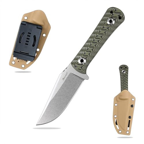 SDOKEDC Outdoor Messer feststehende Klinge aus DC53 Stahl gefertigt G10 Griff mit Kydex Scheide Jagdmesser für Männer EDC Outdoor Camping Survival (Weiß+Grün)