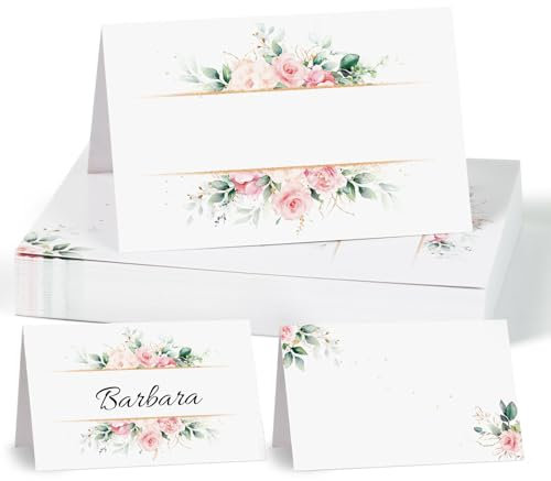 BETESSIN Tischkarten Hochzeit – 50 Stück Platzkarten mit zartem Blumenmuster – Stilvolle Namenskarten für Hochzeit, Geburtstag, Taufe, Kommunion – Elegante Tischdeko zum Beschriften