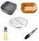 FryChef Heißluftfritteuse Zubehör, Airfryer Zubehör, 5 Teile, mit Silikonform, Ölsprüher, Backpapier u.m. Passend für COSORI 5,5L, Philips 7,3L oder Cecotec 5,5 L. Quadratische Geräte ab 23 cm