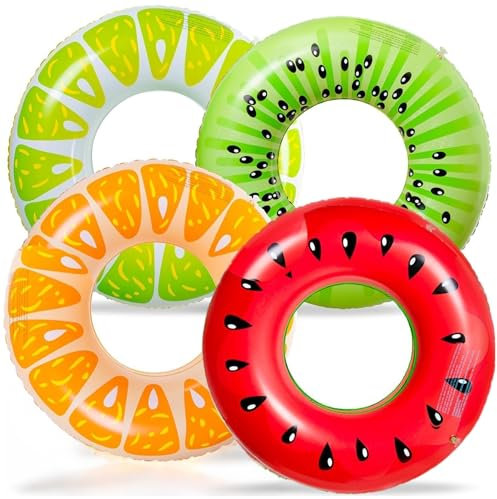 X4 Ciambella da Piscina o Galleggiante a Forma di Frutta. Design Gonfiabile e Resistente, Offre Divertimento per Adulti al Mare o in Piscina. Goditi l’Estate con Questo Galleggiante.