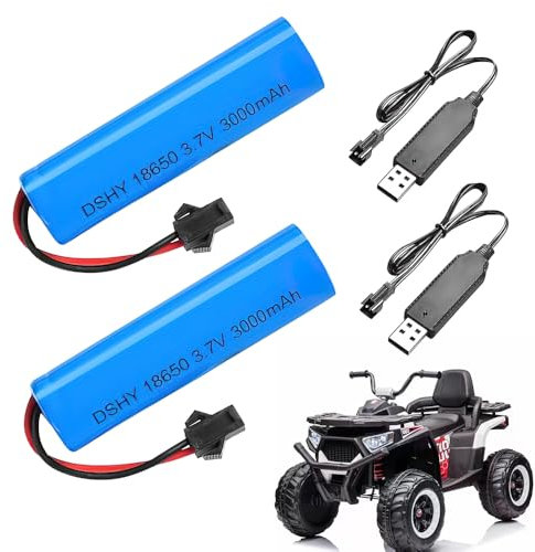 SKIKHN 2 Stück 3000mAh 3.7V RC Akku, Wiederaufladbare Lithium-Batterien mit UBS Ladekabel SM-2P Stecker, Universal Li-Ion Battery Compatible Für RC Fahrzeuge, Boote, Panzer, Auto, Roboter, Stunt Car