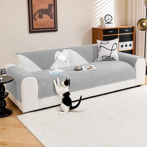 DeepDream Wasserdicht Sofa Überzug Chenille Sofabezug, Kratzfest Hund Katze Sofaschoner, Rutschfester Sofa Cover Couch Überzug 2 3 4 Sitzer für U Form L Form Sektionssofa (Hellgrau, 90 * 160cm)