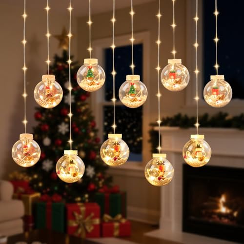 Weciau Weihnachtskugeln LED, 3M 10 Stück Transparent Befüllbare Weihnachtsbaum Kugeln, Weihnachtsbeleuchtung Fenster, Lichterkette Weihnachten für Party, Weihnachten, Deko,Balkon(Warmweiß)