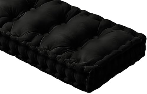 ZZDZW Bankauflage Samt Bankkissen 80/60/90/120//140/160 Drinnen Outdoor Sitzkissen-Stuhlkissen-rutschfeste-GartenBankauflage- 10 cm Dicke Matte Für Schaukel Terrasse(Schwarz,60x50x10cm)