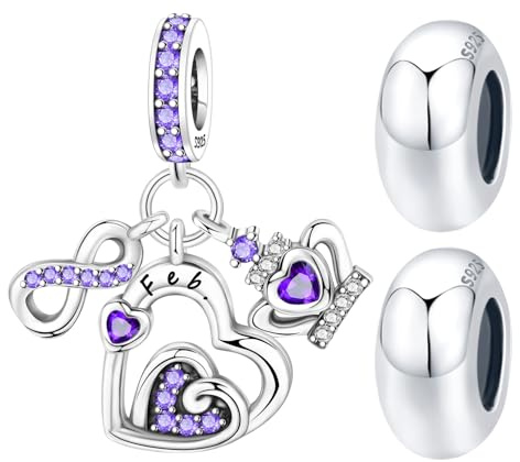 PANPOKI 3 Stück Geburtsstein-Anhänger für Charms-Armband 925er Sterlingsilber Unendlichkeit Liebe Herz Krone Anhänger Spacer Stopper Perlen für Armbänder Weihnachtsgeschenke für Frauen