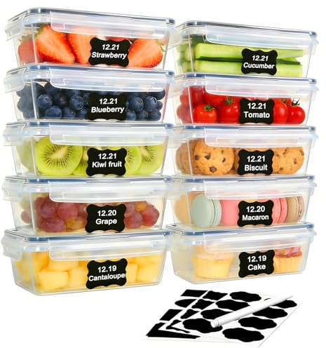 TEBOKHAD 10X1L Frischhaltedosen Mit Deckel, BPA-frei, Transparent Meal Prep Boxen, Auslaufsicher Aufbewahrungsbox mit deckel Küche Mit Etiketten, Frischhaltedosen Set Für Essen Box, Gefrierbehälter