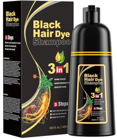 JUANCHI Schwarzes Haarfärbeshampoo für Graues Haar, Haarfärbeshampoo Schwarz 3 in 1, 500ml Natürliche Schwarze Haarfarbe für Frauen Männer (16.9oz)