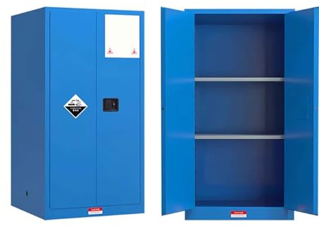 Armario de Seguridad Contra Incendios de Doble Capa, con Cerradura de Enlace de 3 Puntos y Cubeta Antigoteo para Almacenamiento de Productos Químicos Peligrosos, Armario para blue 34.96×23.23×18.11in