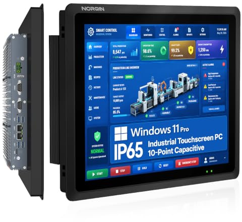 NORQIN 17 Fanless Industrieller Panel-PC,Windows 11 pro,IP65 Touchscreen | 1280x1024,IPS FHD All-in-One Embedded Computer,Automatiksteuerung,Touch-Kiosk,mit RJ45,RS232,RS485,HDMI(J6412,16GB+256GB)