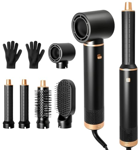 5 in 1 Airstyler Warmluftbürste 1000W Ionen - Hair Styler Set mit Rundbürstenföhn, Lockenstab & Stylingbürsten - 3 Temperaturstufen Haarstyler - für Glätten, Volumen & Locken - Alle Haartypen