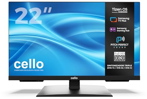 Cello C2226TZH TV LED Smart da 22 senza cornice con Tizen OS di Samsung, Gaming Hub, altoparlanti Pitch Perfect, ideale per cucina e camera da letto, triplo sintonizzatore