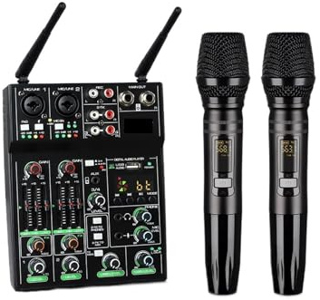 DJ-Mixer, 4-Kanal-USB-Mixer Mit Drahtlosem UHF-Mikrofon For DJ-Konsole, PC-Aufnahme, Home-Party-Kirchenstudio