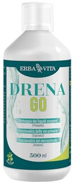 ERBA VITA Drena Go integratore alimentare ideale per il drenaggio dei liquidi corporei, a base di estratti vegetali mirati.Frizzante gusto Lime 500 ml