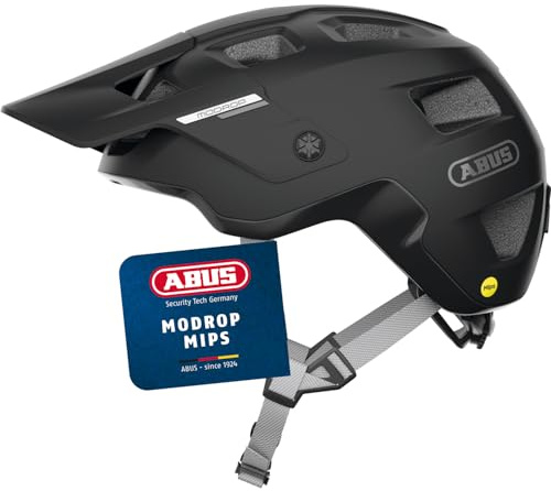 ABUS MTB-Helm MoDrop MIPS, Schwarz, M | Fahrradhelm mit Mips-Aufprallschutz für Jugendliche und Erwachsene, Zoom Spin Verstellsystem, mit Zopf-Öffnung