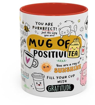 TheMugVault Motivational Mug of Positivi-Tea, Positivity Coffee Mug, Self Care Cup for Her, Inspirational Quote Gift, Positive Daily Affirmations, Gift Idea for Her, Girlfriend, Mum (Red 11oz)