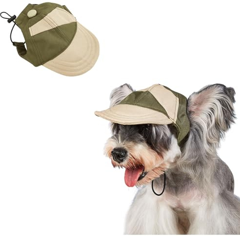 Baseballkappe für Hunde, verstellbare Ohrlöcher, Sonnenhut, Sommerhut für kleine Rassen, Hunde und Katzen, UV-Schutz, Hüte mit verstellbarem Kinnriemen, Größe S (Olivgrün)