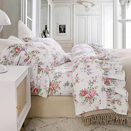 Queen's House Romantische Rosen Bettwäsche Set 4-teilig King Size Style L