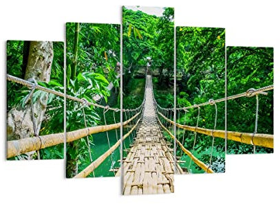 Moderne Impression sur Toile 150x100cm Image Tableau Decoration Murale trottoir arbre bois passerelle Tableaux Decoratifs Muraux Chambre Triptyque 5 parties Décoration Salon Art Wall EA150x100-3185