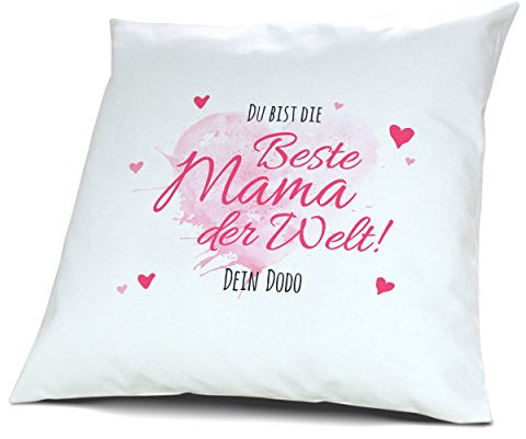 printplanet Kopfkissen mit Namen Dodo - Motiv Du bist die Beste Mama der Welt, 40 cm, 100% Baumwolle, Kuschelkissen, Liebeskissen, Namenskissen, Geschenkidee