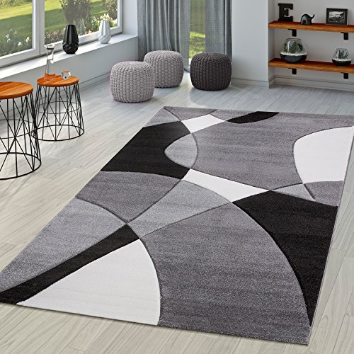 TT Home Wohnzimmer Teppich Moderner Kurzflor 3D Optik Geometrisches Wellen Design, Farbe:Schwarz-Weiß 2, Größe:120x170 cm