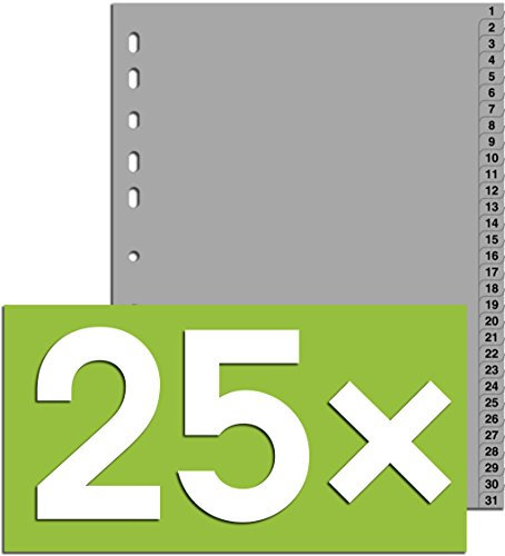 Durable 25er Packung Hunke & Jochheim Register 1-31, (PP, DIN A4, 215/230 x 297 mm) 31 Blatt grau (25, Register 1-31)